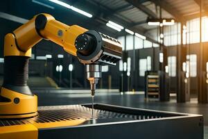a robotic arm is working on a machine in a factory. AI-Generated photo