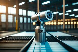 a metal object on a conveyor belt in a factory. AI-Generated photo