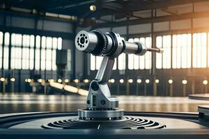 a robot is sitting on a machine in a factory. AI-Generated photo