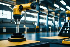 robots in a factory setting with yellow and black machines. AI-Generated photo