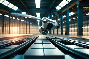 a robot is walking on a track in a factory. AI-Generated photo