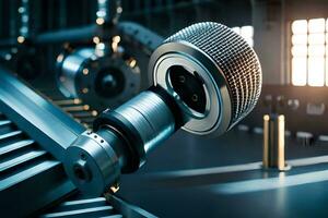 a microphone is sitting on a metal machine. AI-Generated photo