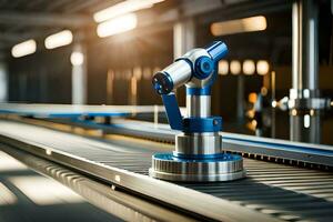 a robotic arm on a conveyor belt in a factory. AI-Generated photo