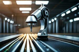 a robotic arm is on a conveyor belt. AI-Generated photo