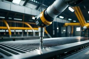 a robotic arm is working on a machine in a factory. AI-Generated photo