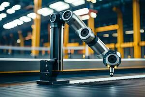 a robotic arm is sitting on a table in a factory. AI-Generated photo