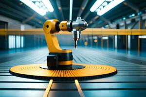 a robotic arm is sitting on a conveyor belt. AI-Generated photo