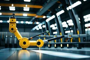a robotic arm is sitting on a table in a factory. AI-Generated photo