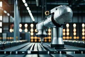 a robotic arm is sitting on a conveyor belt. AI-Generated photo