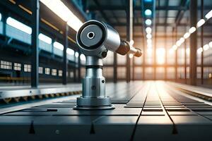 a robot is sitting on a conveyor belt in a factory. AI-Generated photo