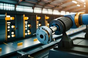 a robotic arm is in the middle of a factory. AI-Generated photo
