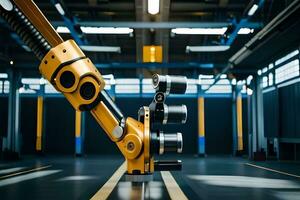 a robotic arm is in the middle of a factory. AI-Generated photo