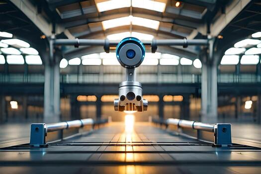 a robot is standing in front of a building. AI-Generated photo