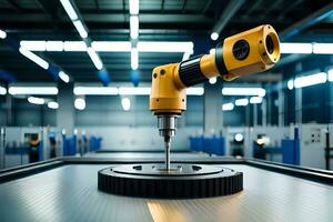 a robotic arm is sitting on a table in a factory. AI-Generated photo