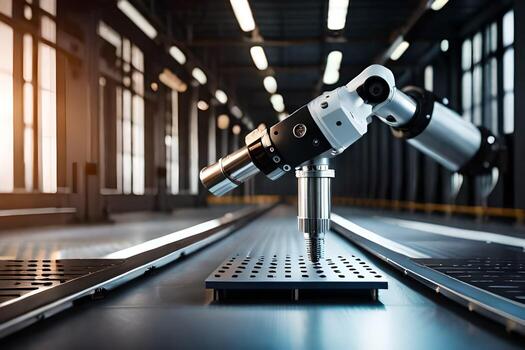 a robot is sitting on a table with a microscope. AI-Generated photo