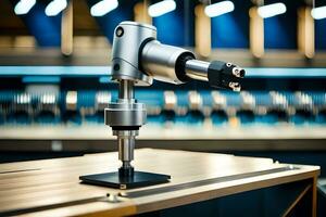 a robotic arm on a table in a factory. AI-Generated photo