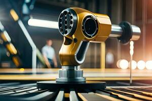 a machine that is on a table with a yellow light. AI-Generated photo