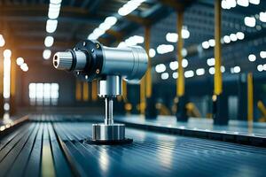 a metal object on a conveyor belt in a factory. AI-Generated photo