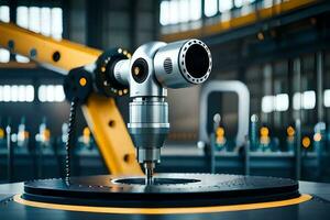a robotic arm is holding a machine in a factory. AI-Generated photo