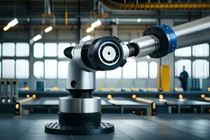 a robotic arm is in the middle of a factory. AI-Generated photo