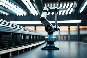 a robotic arm is sitting on a table in a factory. AI-Generated photo
