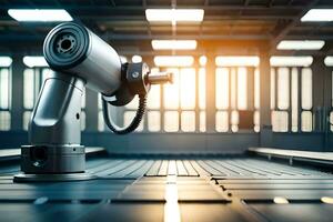 a robotic arm is sitting on a table in a factory. AI-Generated photo