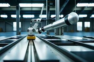 a robotic arm is working on a machine in a factory. AI-Generated photo