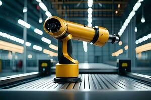 a robotic arm on a conveyor belt in a factory. AI-Generated photo