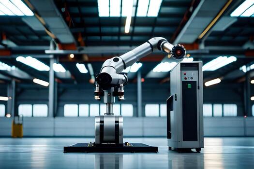 a robot is standing in front of a machine. AI-Generated photo