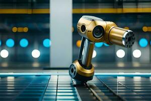 a robotic arm on a conveyor belt in a factory. AI-Generated photo