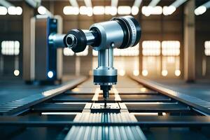a robotic arm is on a conveyor belt in a factory. AI-Generated photo