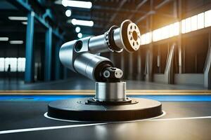 a robotic arm is sitting on a table in a factory. AI-Generated photo