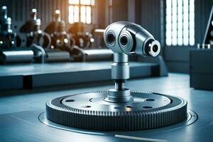 a robot is sitting on a machine in a factory. AI-Generated photo