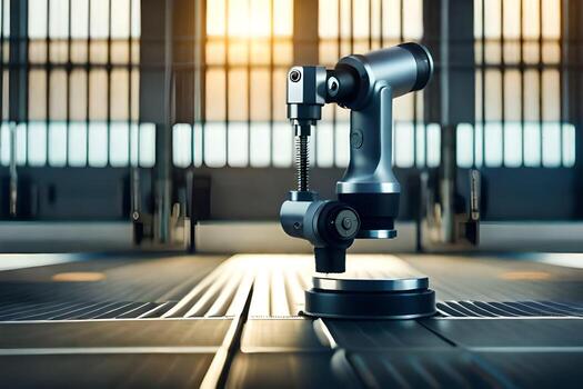 a robotic arm is sitting on a table in front of a window. AI-Generated photo