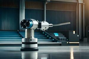 a robotic arm is sitting on a floor in a room. AI-Generated photo