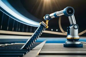 a robotic arm is holding a piece of metal. AI-Generated photo