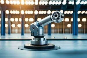 a robotic arm is sitting on a table in a factory. AI-Generated photo