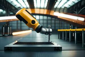 a robotic arm is on a table in a factory. AI-Generated photo