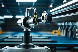 a robot is sitting on a machine in a factory. AI-Generated photo