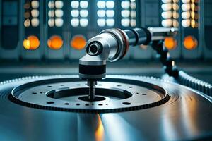 a machine is cutting a record on a turntable. AI-Generated photo