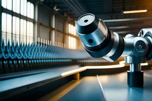 a robotic arm is in the middle of a factory. AI-Generated photo