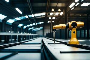 a robotic arm is sitting on a conveyor belt. AI-Generated photo