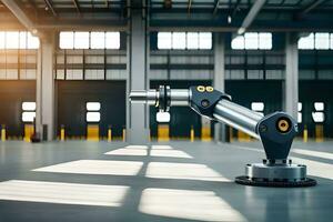 a robotic arm in a warehouse with sunlight coming through the windows. AI-Generated photo