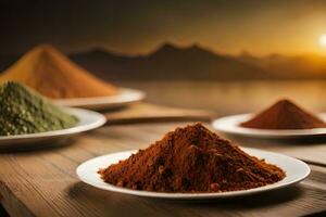 different types of spices on a table. AI-Generated photo