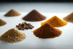 various spices and spices on a white surface. AI-Generated photo