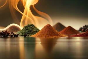 a variety of spices and spices are shown on a table. AI-Generated photo