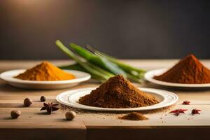 spices and spices on a wooden table. AI-Generated photo