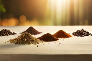 various spices and spices on a table. AI-Generated photo