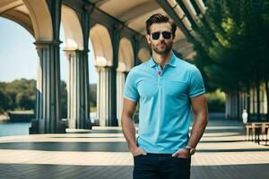 a man in sunglasses and a blue polo shirt. AI-Generated photo