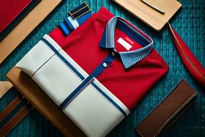 a red and white shirt with a blue and white stripe. AI-Generated photo